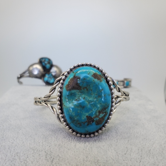 Rare Antique all natural Roysten/Cerrillios Turquoise Sterling Necklace. - Picture 13 of 15